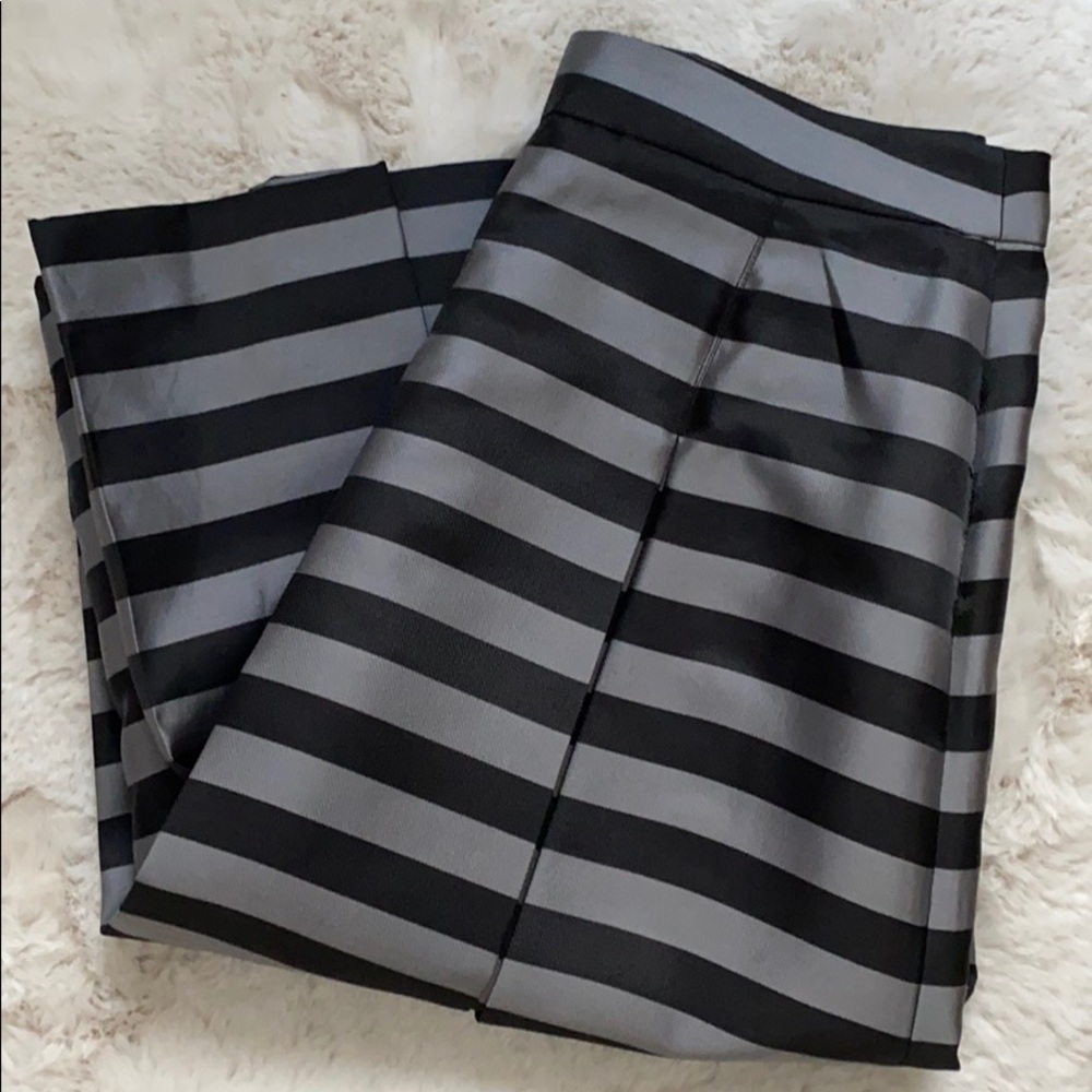 HALOGEN Metallic Grey & White Stripe Skirt